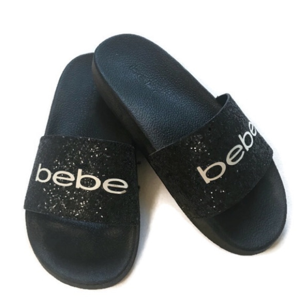 Bebe fraida black glitter slides